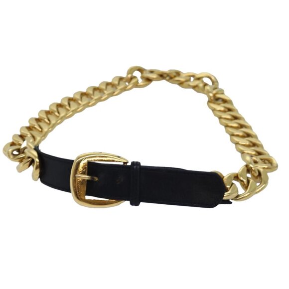 CHANEL Chain Belt metal 31.1"""" Gold Black CC Auth bs14988 - Picture 1 of 11